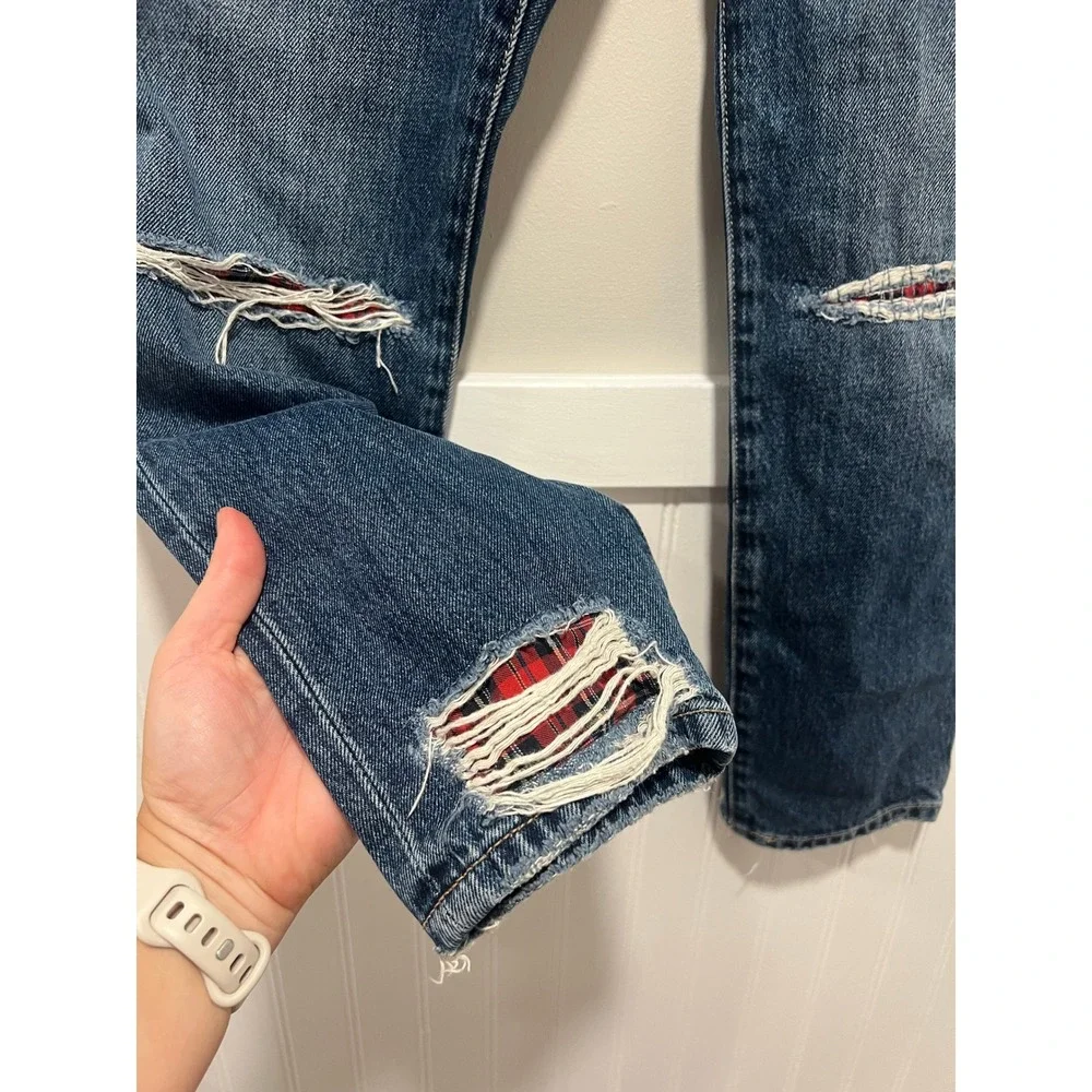Current/Elliot Crop Jeans Distressing Medium Wash Plaid Women Size 27